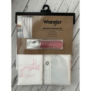 Wrangler Shower Curtain Set Pink Cowboy Boots Hats White Western 14pc